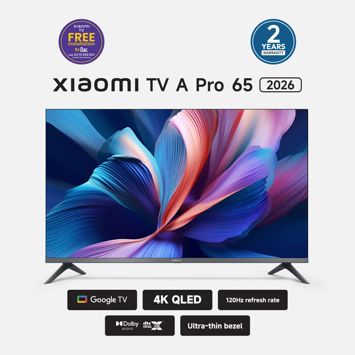 Xiaomi TV A Pro 65″ 2026 QLED 4K Smart Google TV – Quantum Dot, HDR10+, Dolby Vision & Atmos, Voice Assistant, Immersive Sound